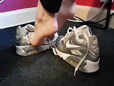 Shoeplay With Well Worn Silver Nike Air Max