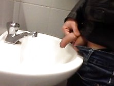 Dirty Young Boy Pissing In Public Sink