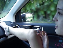 Babe Loves Her Cigarettes And Pussy Playing In The Car