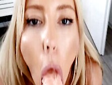 Cock Hungry Blonde Kneels And Fucks Her Face With Dildo