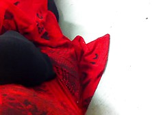 Laying On Side Peeing In Red Dress