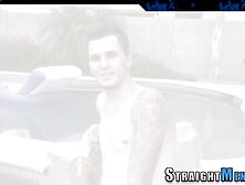 Straight Tattooed Hunk Solo Stroking Cock Shoots Cum