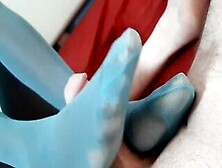 Devils Pedicure With Blue Nylons