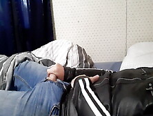 Fag Jerks And Cums On Leather Jacket