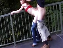 Horny Redheaded Gal Is Screwed Fucked Dog Style At The Bridge