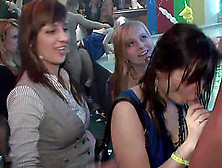 Еhis Pretty Brunette Milf Giving One Of The Party Hardcore Male Dancers A Deepthroat Blowjob