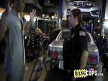 This Naughty Milfs Are Having Fun Banging A Black Car Thief In A Dirty Workshop!