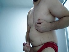 Chubby Gay Guy Masturbates And Cums While Showing Off His Big Belly