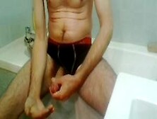 French Amateur Twink Masturbates In His Bathroom,  And He Ejaculates Good Squirts Of Semen On His Hand.