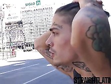 Tattooed Latino Guy Barebacked Hard In A Threesome