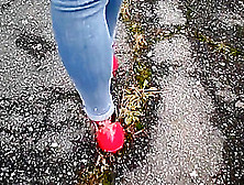 Walking In Extreme Heels And Jeans