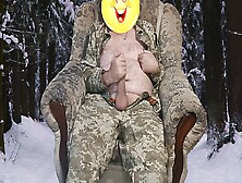 Ukrainian Soldier Jerks Off In The Winter Forest.  Big Cock!