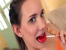 Tiny College Girl Loves Her Big Lollipop !