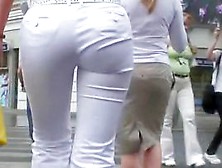 Delicious Butt In White Jean Filmed On Street Hidden Cam