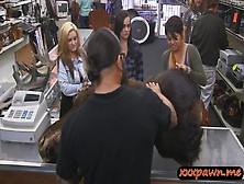 Lesbian Couple Fucking With Pervert Pawn Man At The Pawnshop