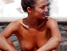 Hot Tanned Topless Babe With Pierced Nipple Filmed On Beach By Voyeur