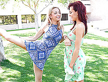 Cute Teen Lesbian Couple Paisley And Sabina Kissing Outdoors