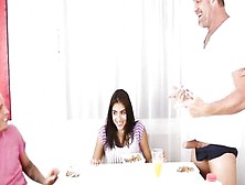 Skinny Hispanic Step-Daughter Three-Way With Dad & Brother During Breakfast - Michelle Martinez,  Tyler Steel,  Tony D