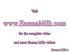 Chocolate Milk Enema Lesbians Use Huge Dildo