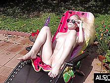 Tall Blonde Strips Fishnet Bikini To Make Herself Cum With Big Toy