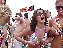 Bikini Girls At The Beach Flash Their Tits While Drinking