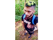 Big Uncut Cock Latino Jerking Outdoors In The Woods And Eating His Tasty Cum Careful Not To Get Caught