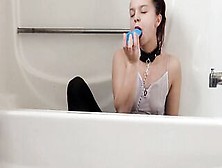 Small Titties Having Fun Inside The Bathtub With Booty Plug And Blue Toy Having Shaking Orgasms And Squirt!!!!