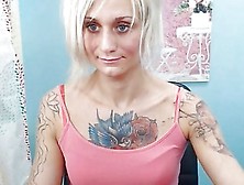 Skinny Shemale With Tattoos Tugs Her Cock On Webcam Solo