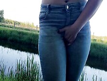 Outside Pissing - Piss Outdoors Inside Blue Thin Jeans