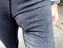 Rainy Run In Spandex.  Watch Daddy Ride Around And Show Off My Bulging Dick Print In The Rain