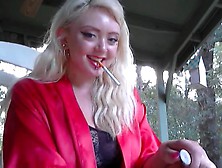 Pierced Blonde Slut Smoking Long Nails And Makeup