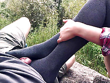 Outdoor Fotjob With Grey Knee Socks From Youthfull Beauty