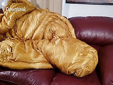 Humping Silky Gold Down Bag On Leather Sofa Until I Jizz