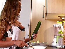 Busty Seduction In Kitchen Makes Amanda Rendall Fill Her Pink With Veggies