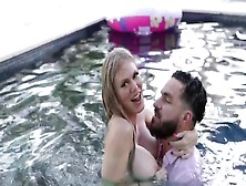 Busty Blonde Milf And Horny Stud Have Fun In Swimming Pool