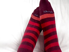 Red Striped Burlington Knee-High-Socks,  Masturbation