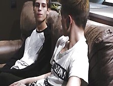 Skinny Guy Sits On Stepbrother's Hard Cock And Rides It