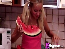 Skinny Small Titty Paris Tale Gets Dirty With A Watermelon!