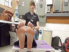 Cute Female Manager Takes Her Socks Off And Exposes Her Amazing Feet At The Work