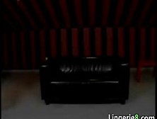 Blonde Beauty Masturbating On A Couch
