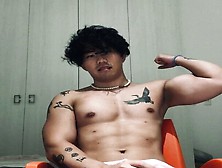 Asian Jock Jerks Off And Kisses Biceps