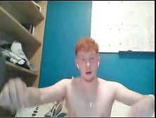 Fit Ginger Shows Feet & Flexes With Soft Cock