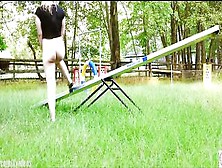 Spunk Overspread Nineteen Year Old Gets A Caning On Her Booty On The Seesaw