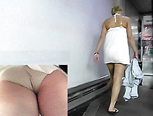 Lady In White Dress Walks Around In Upskirt Free Clip