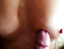 She Makes Me Cum On Her Oiled Tiny Boobies - Close Up Slowmotion Cummed