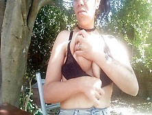 Swallowing My Attractive Hispanic Wifey's Huge Breasts Outside In The Sun