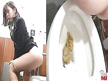 Cute Brunette Japanese Hot Chick Poops In The Toilet
