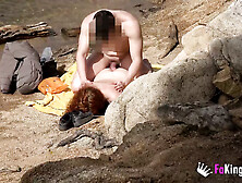 Redhead Girl And Her Cum Shower At The Beach