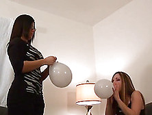 Cute Cougars Have Fun Playing And Bubbling Balloons In A Reality Shoot