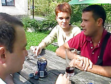 Redhead With Short Hair Does Really Naughty Things With Two Guys